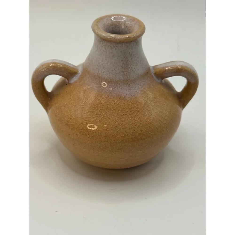 Japanese Studio Pottery Mini Vase Double Handle Stoneware Signed Bud Vase